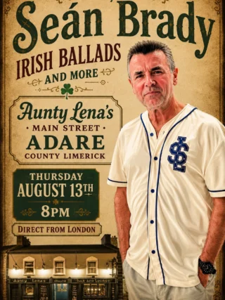 Local favorite Sean Brady is coming back home to Lena’s! 🎶☘️ Join us on Thursday, August 13th from 8pm for a brilliant night of Sean’s original tracks alongside some classic ballads we all know and love. Walk-ins are welcome, but reservations are advised to secure your spot. See you at Lena’s ☘️ Email: info@auntylenas.com Phone: (061) 396114